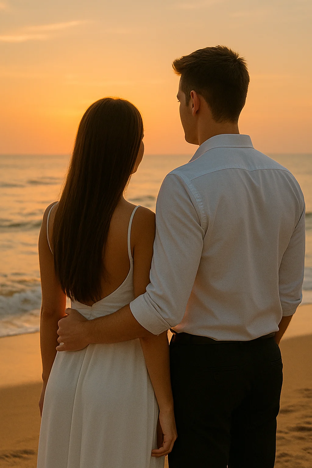 A couple standing on the beach