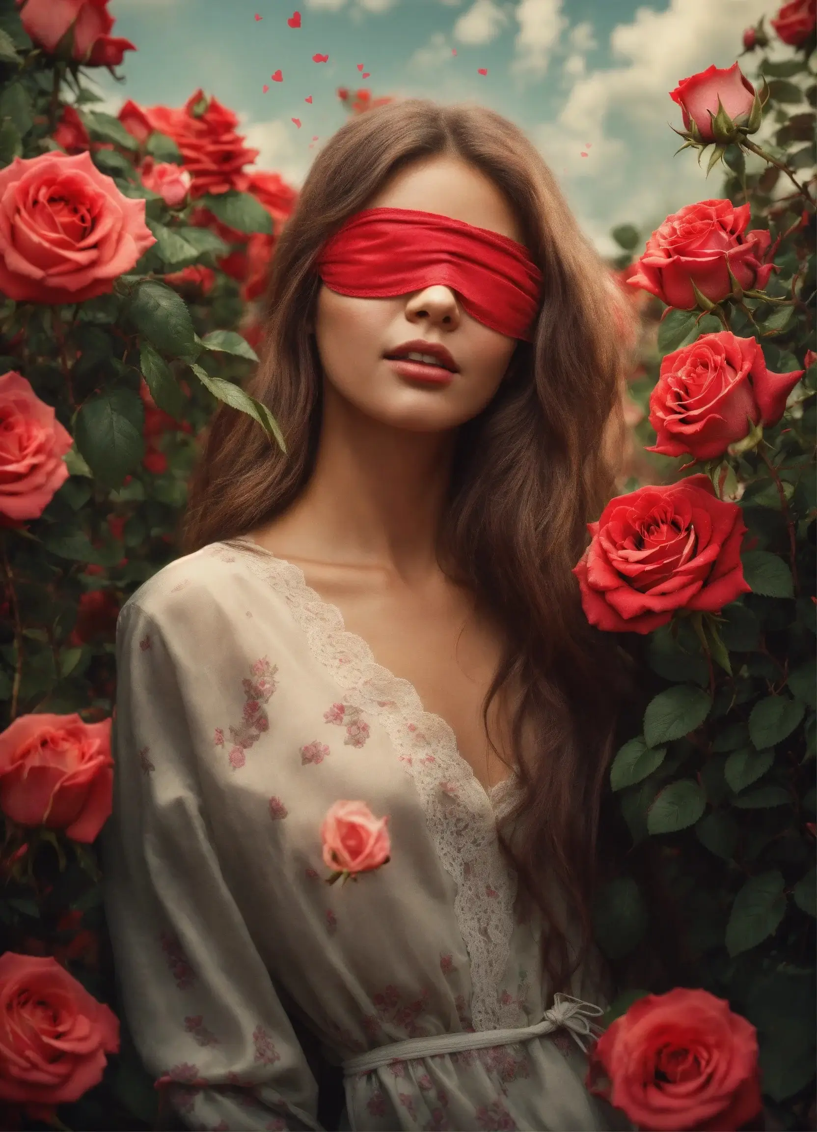 girl in red blindfold