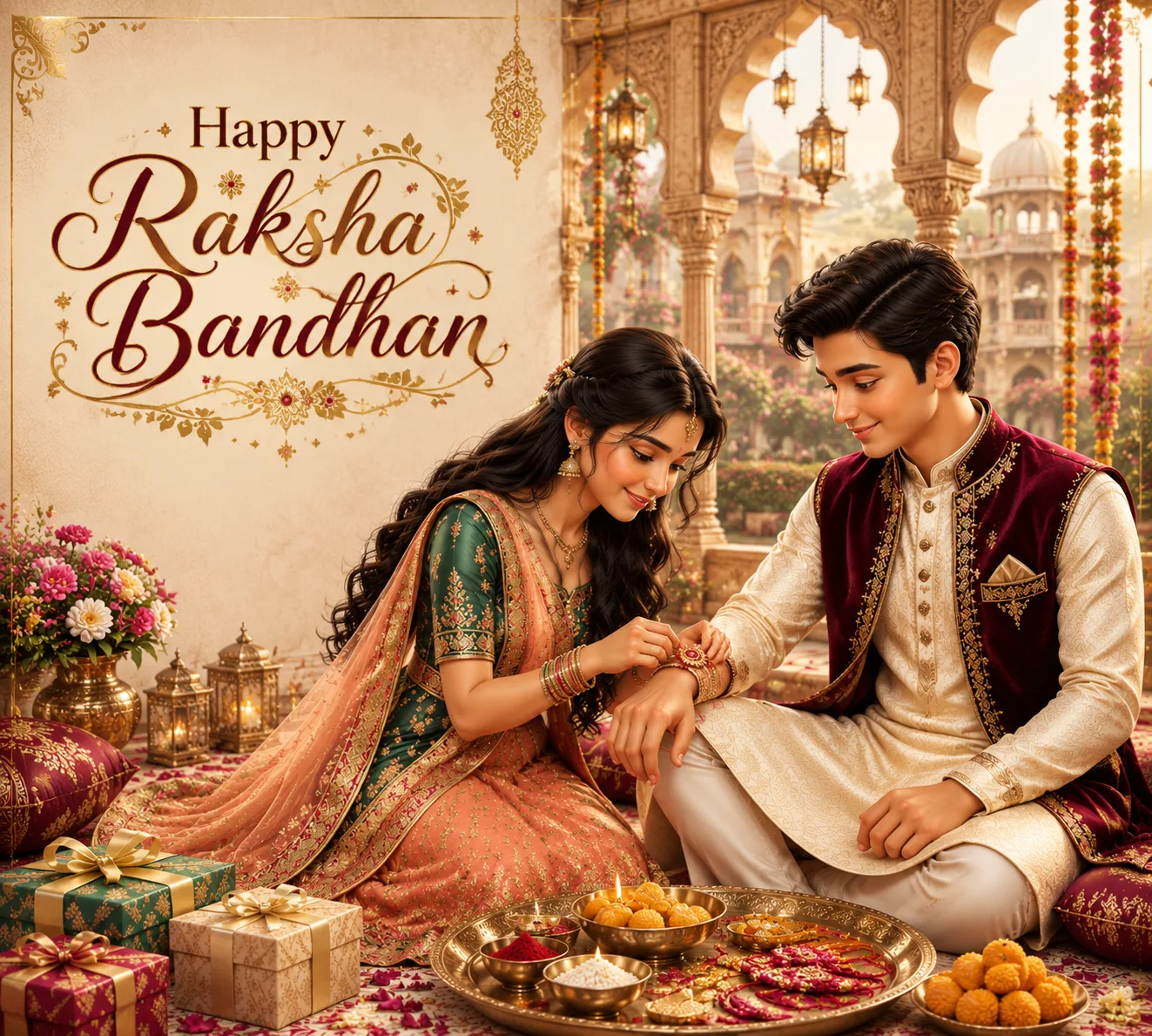 brother and sister celebrating Raksha Bandhan