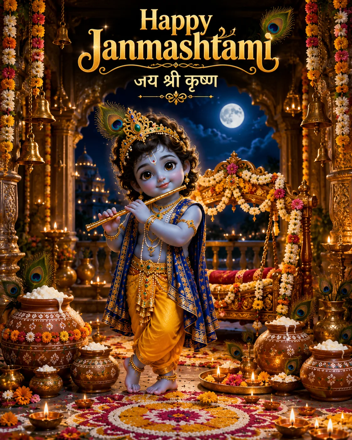 Lord Krishna with a butter-filled matki celebrating Janmashtami