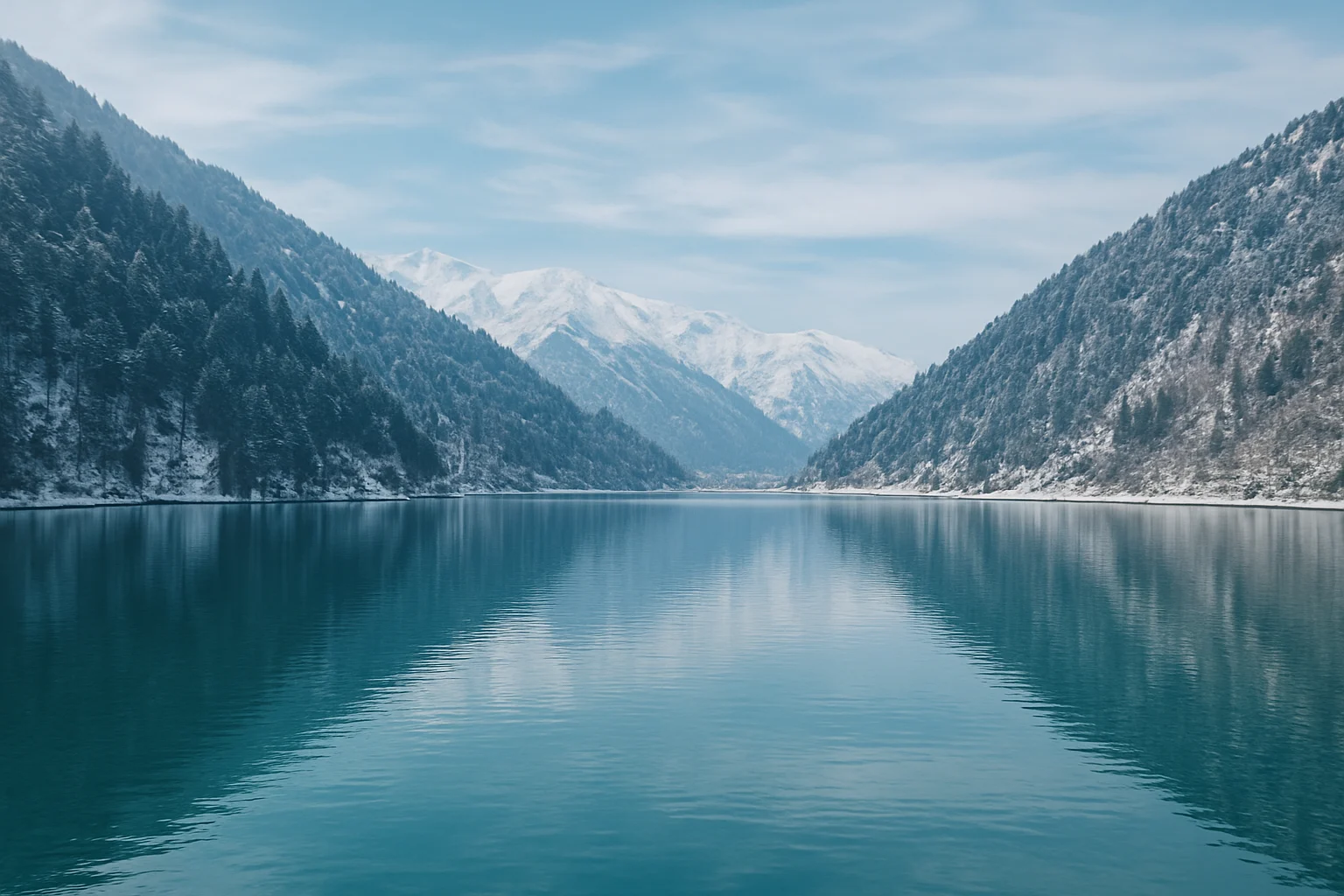 naini lake with snowy mountains