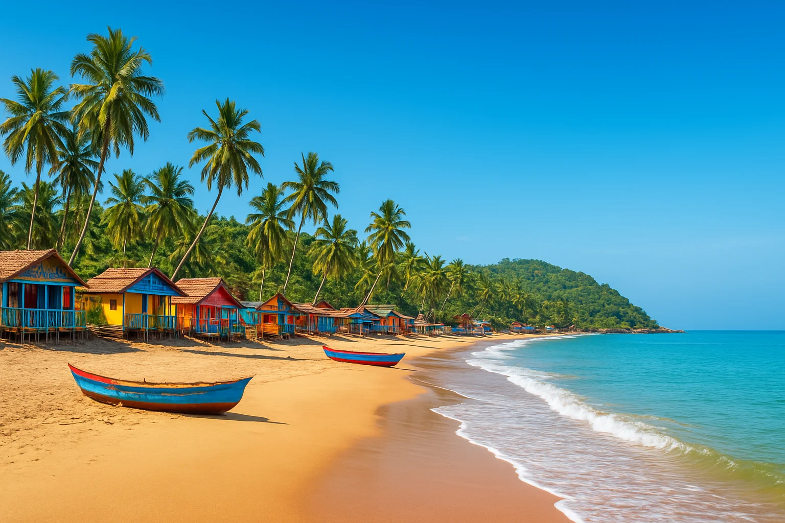 Palolem Beach Goa with blue ocean and sandy shore