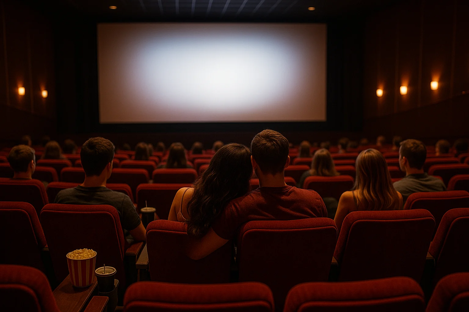 People watching a movie in a cozy theater