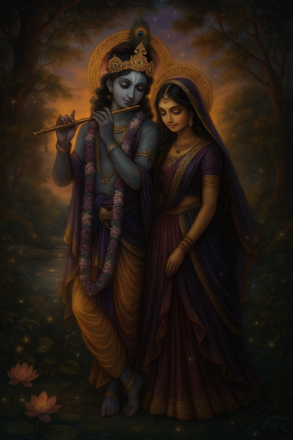 Radha Krishna in colorful traditional attire