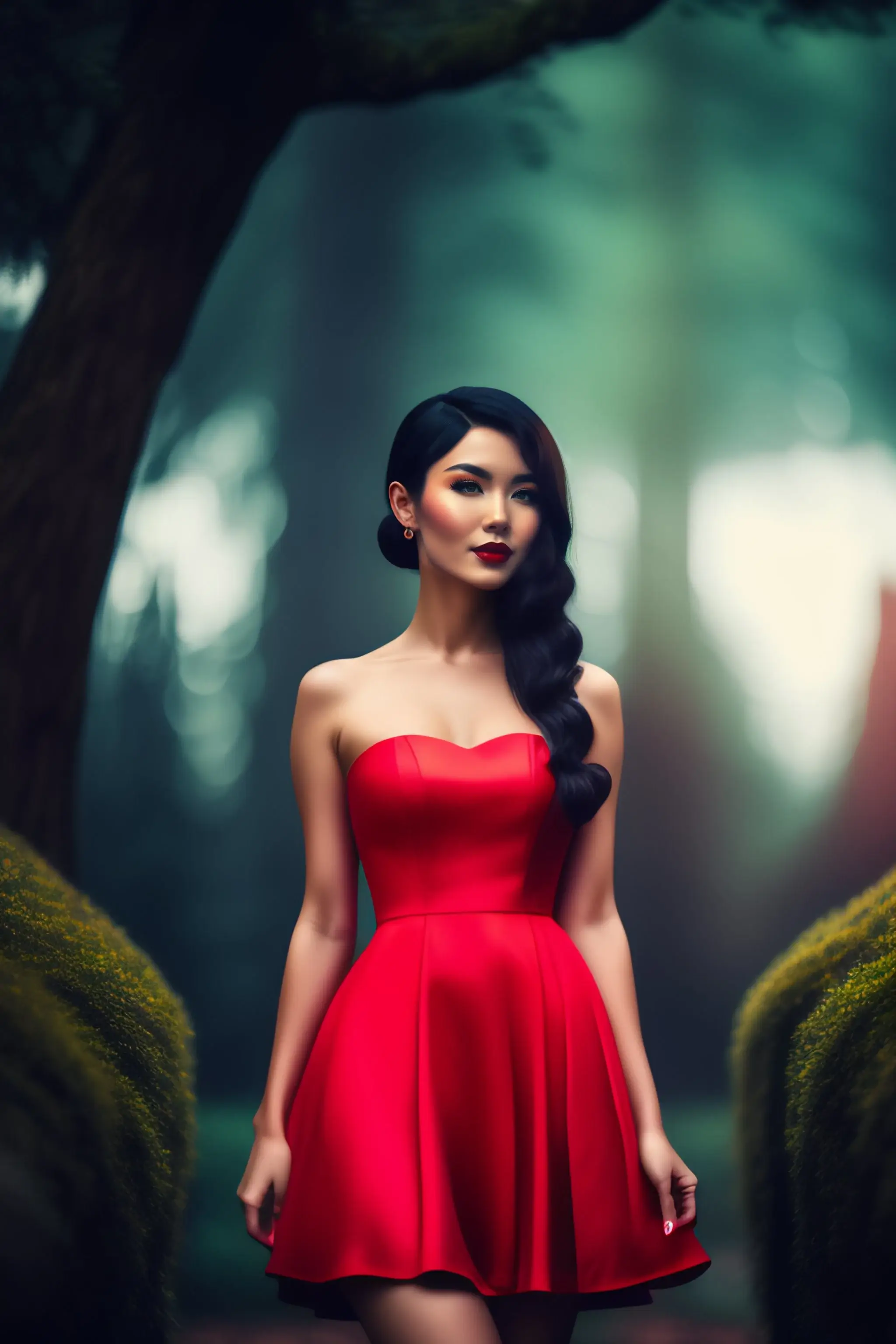 a girl in red dress standing image