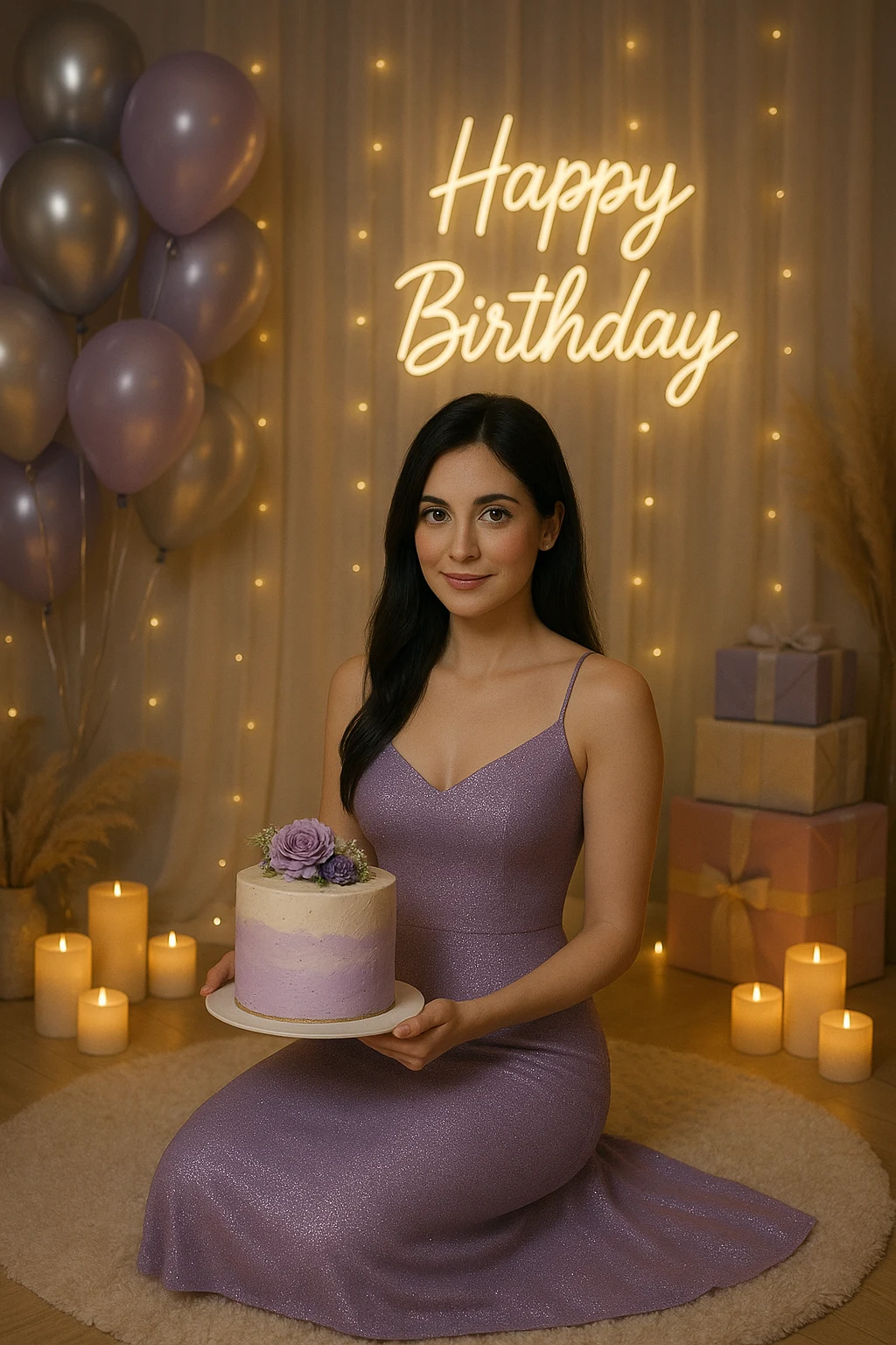 young girl birthday celebration lilac shimmer dress